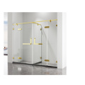 Brass Golden Frame Brass Pivot Door Four Fixed Two Open Rectangle Shape Shower Enclosure